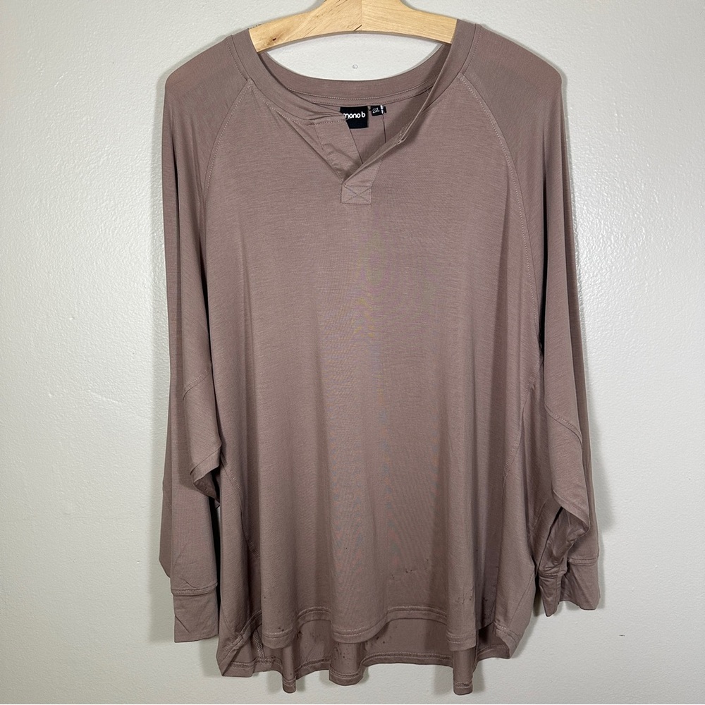 NEW Mono b Tencel Notched Flow Top Long Sleeve Tee